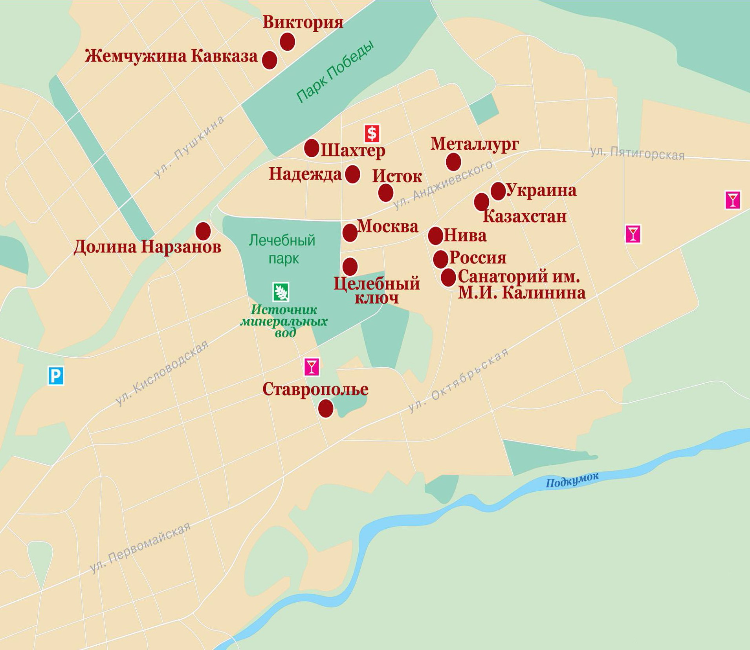 Ессентуки карта города с улицами и санаториями жд вокзал